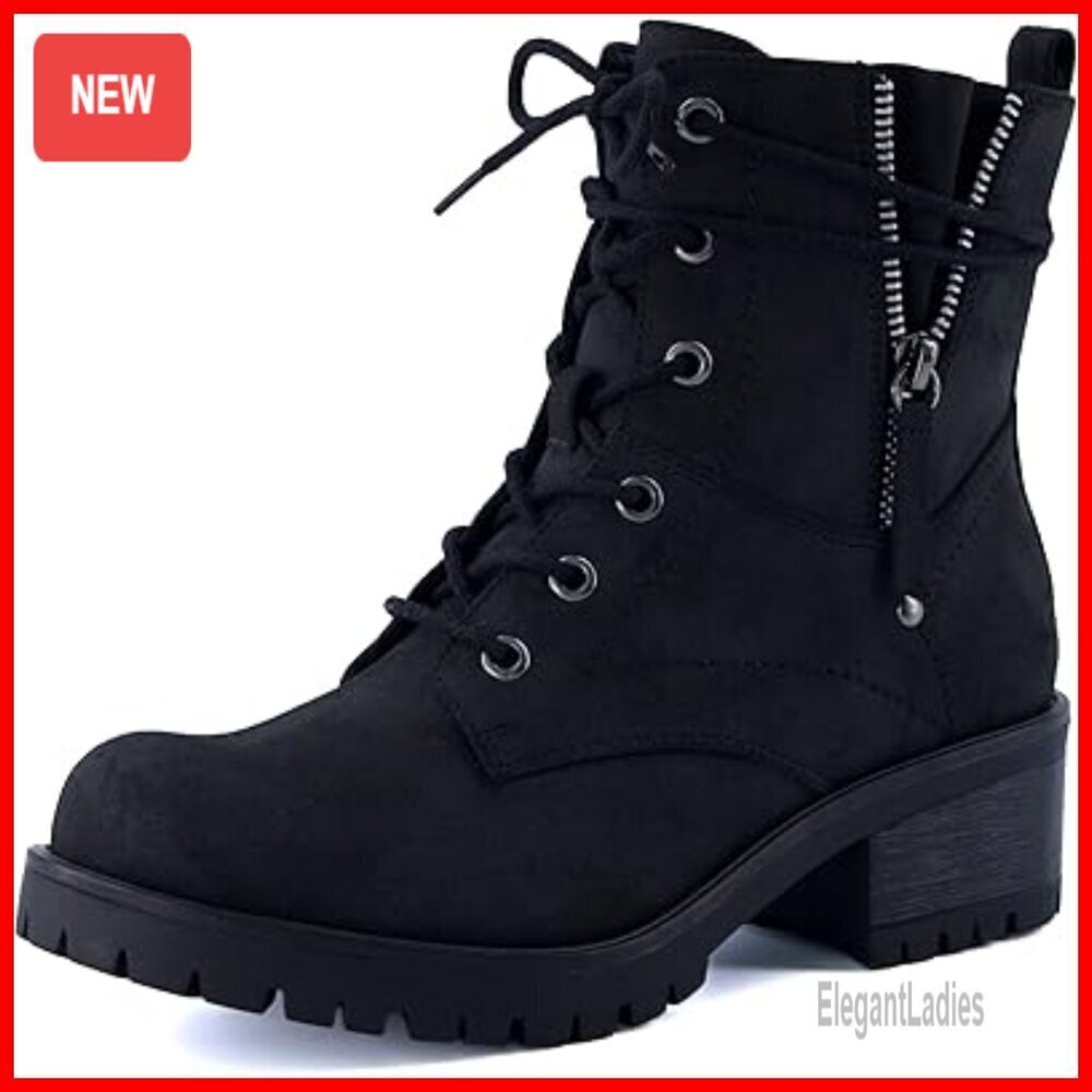 Heeled Combat Boots with Memory Foam, Side Zipper, Wide Widths